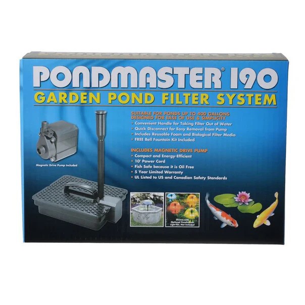 Pondmaster Garden Pond Filter System Kit - Model 190 - 190 GPH (Up to 400 Gallons)- DS