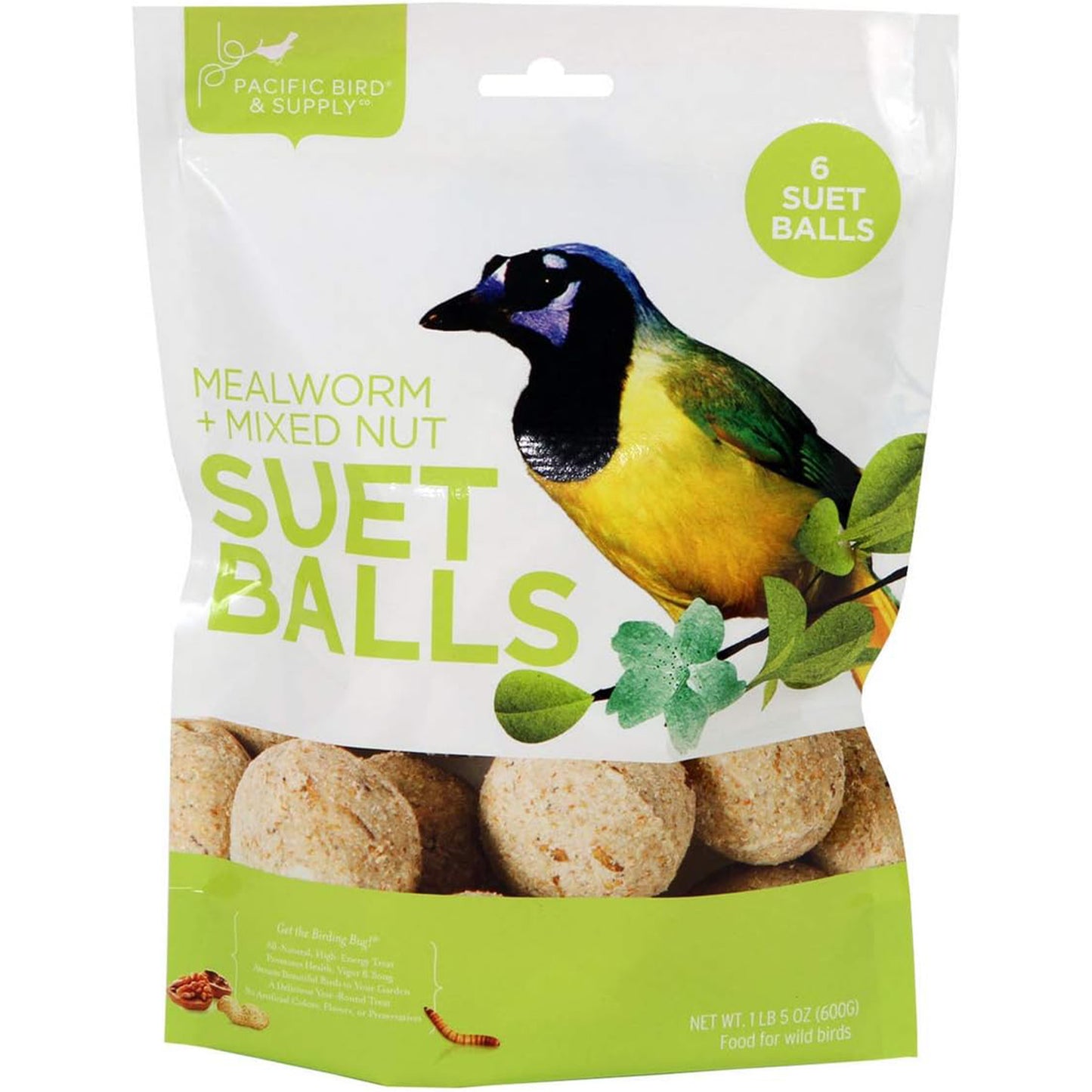 Pacific Bird & Supply Mealworm + Mixed Nut Suet Balls - 6 Balls