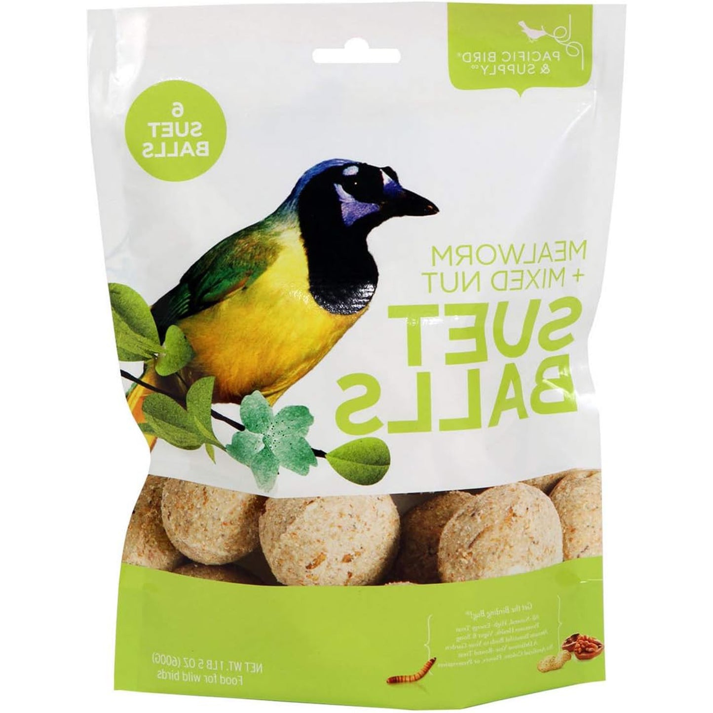Pacific Bird & Supply Mealworm + Mixed Nut Suet Balls - 6 Balls