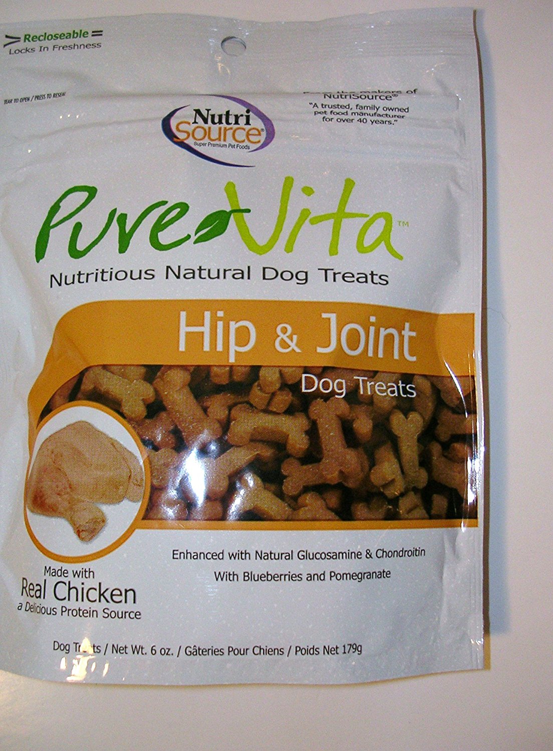 Pure Vita Dog Treats Bundle of 2 - 6 oz bags - Salmon Skin & Coat and Chicken Hip & Joint