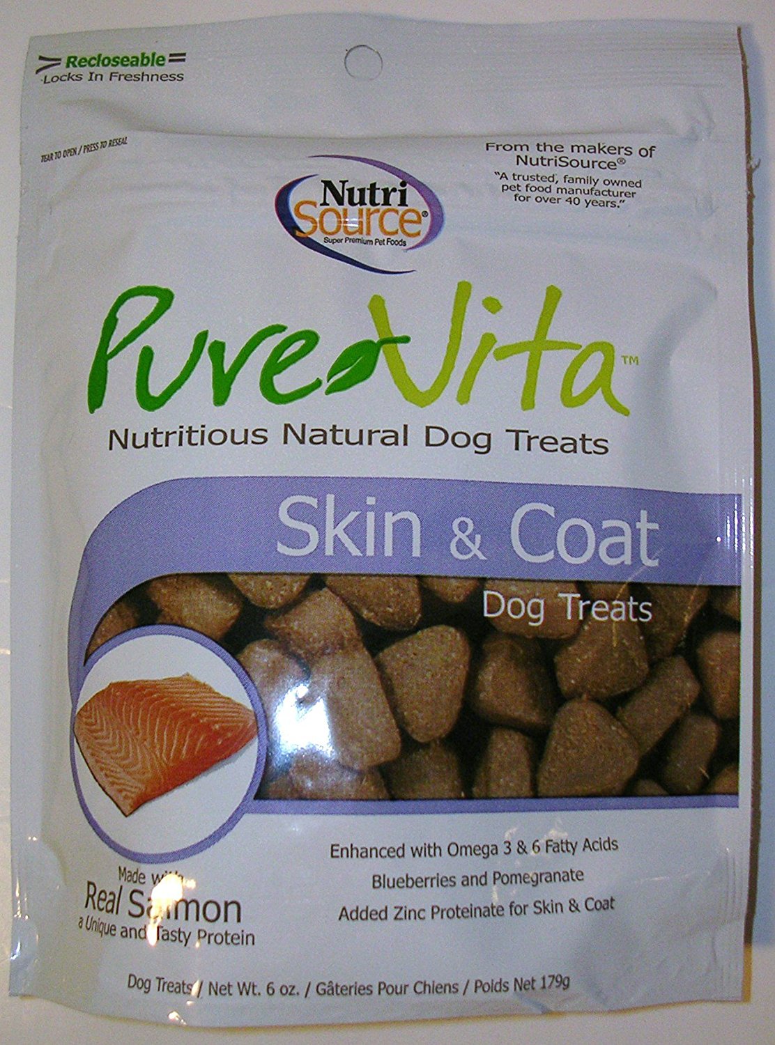 Pure Vita Dog Treats Bundle of 2 - 6 oz bags - Salmon Skin & Coat and Chicken Hip & Joint