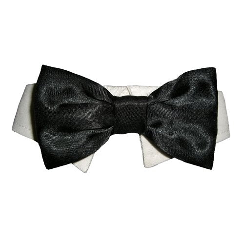 DOGGIE DESIGN Pooch Outfitters Black Satin Bow Tie Dog Collar (PBTB) (3XL- Neck 18-25 inches)