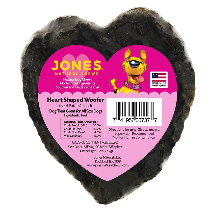 Jones Natural Chews Heart Shaped Woofers- Valentine's Day Chew
