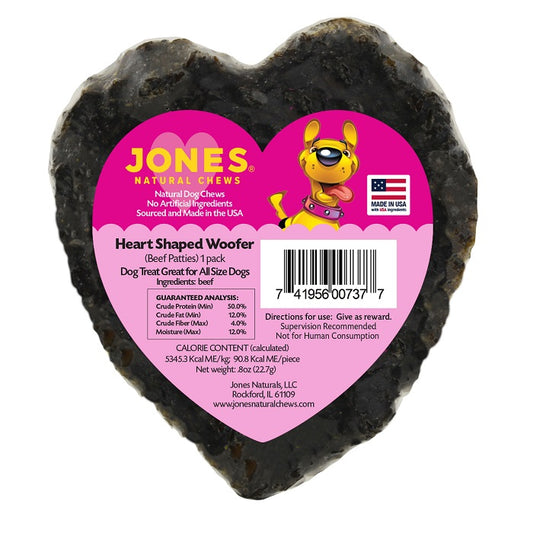 Jones Natural Chews Heart Shaped Woofers- Valentine's Day Chew