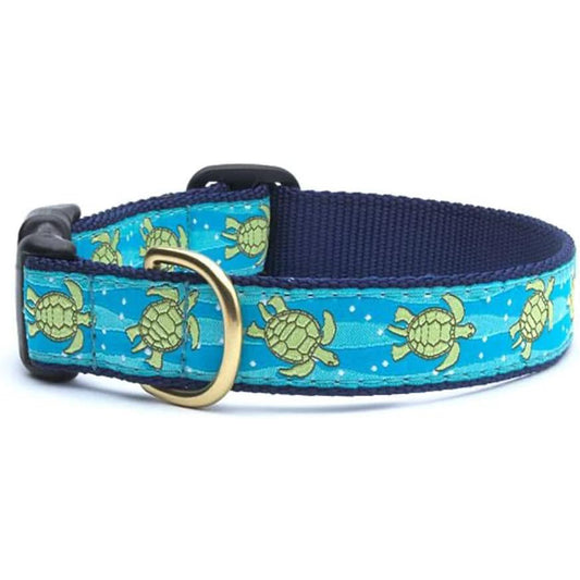 Up Country Sea Turtle Pattern Dog Collars and Leashes - Medium (12 to 18 Inches) 1 Inch Wide Width)