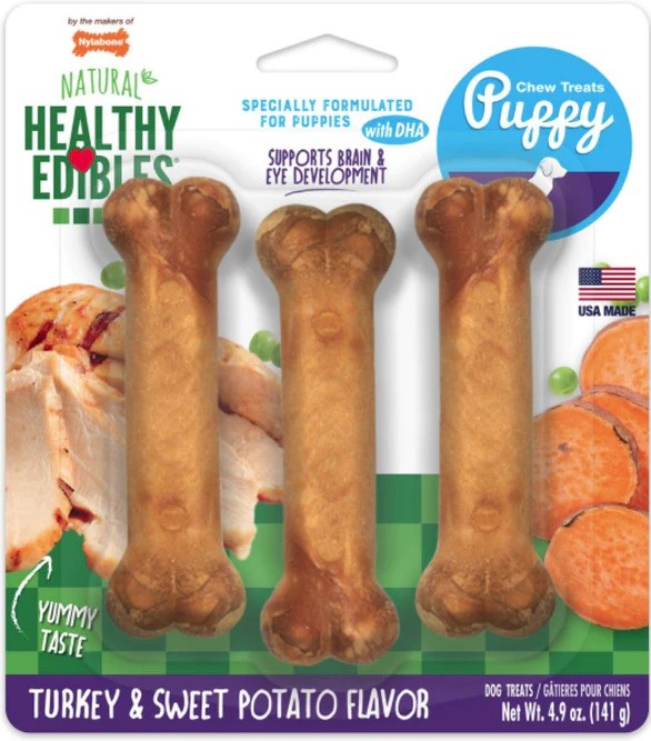 Nylabone Healthy Edibles DHA Puppy Chews - Turkey & Sweet Potato(Regular - 3 Pack)