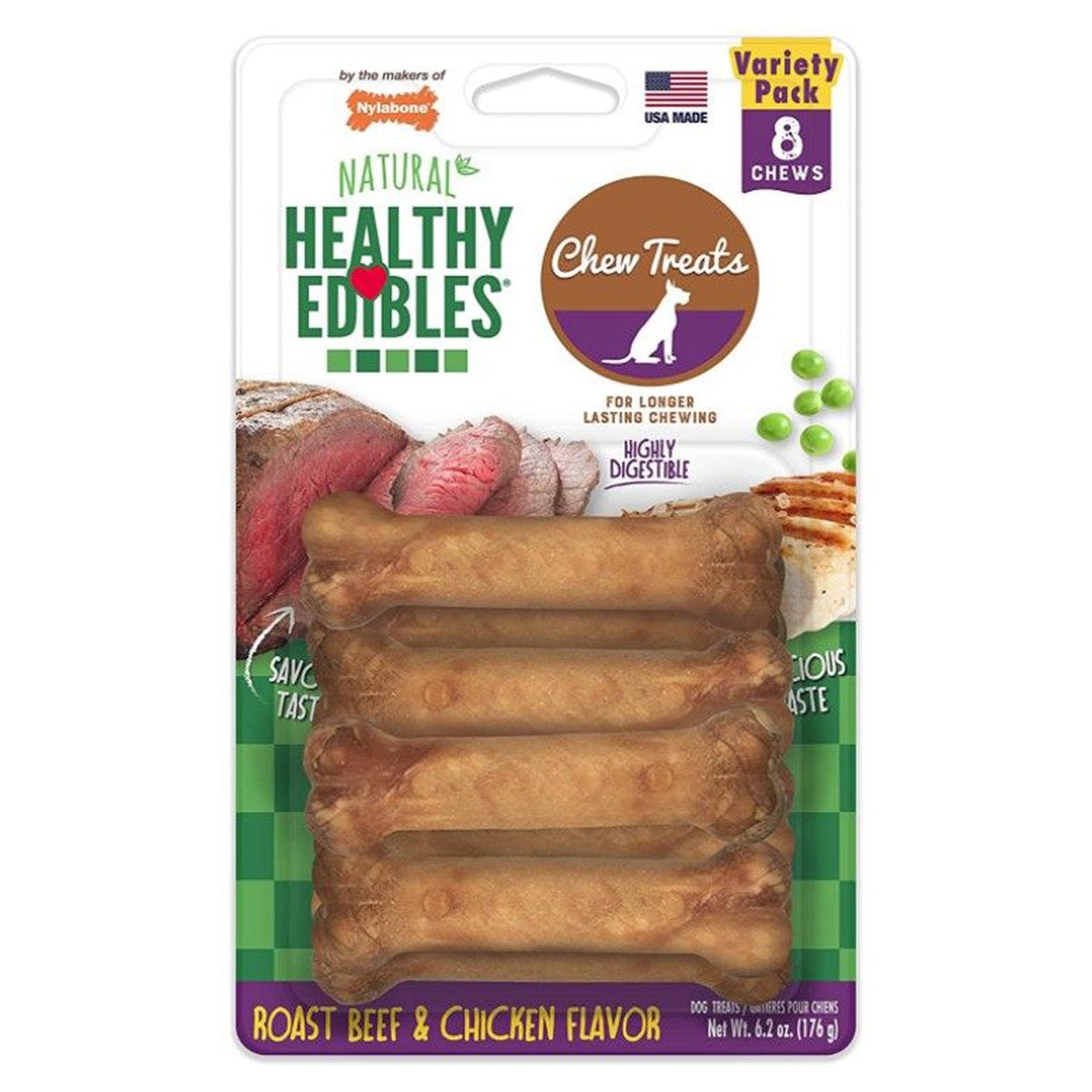 Nylabone Healthy Edibles Dog Chews - Variety Pack- 8 Bones