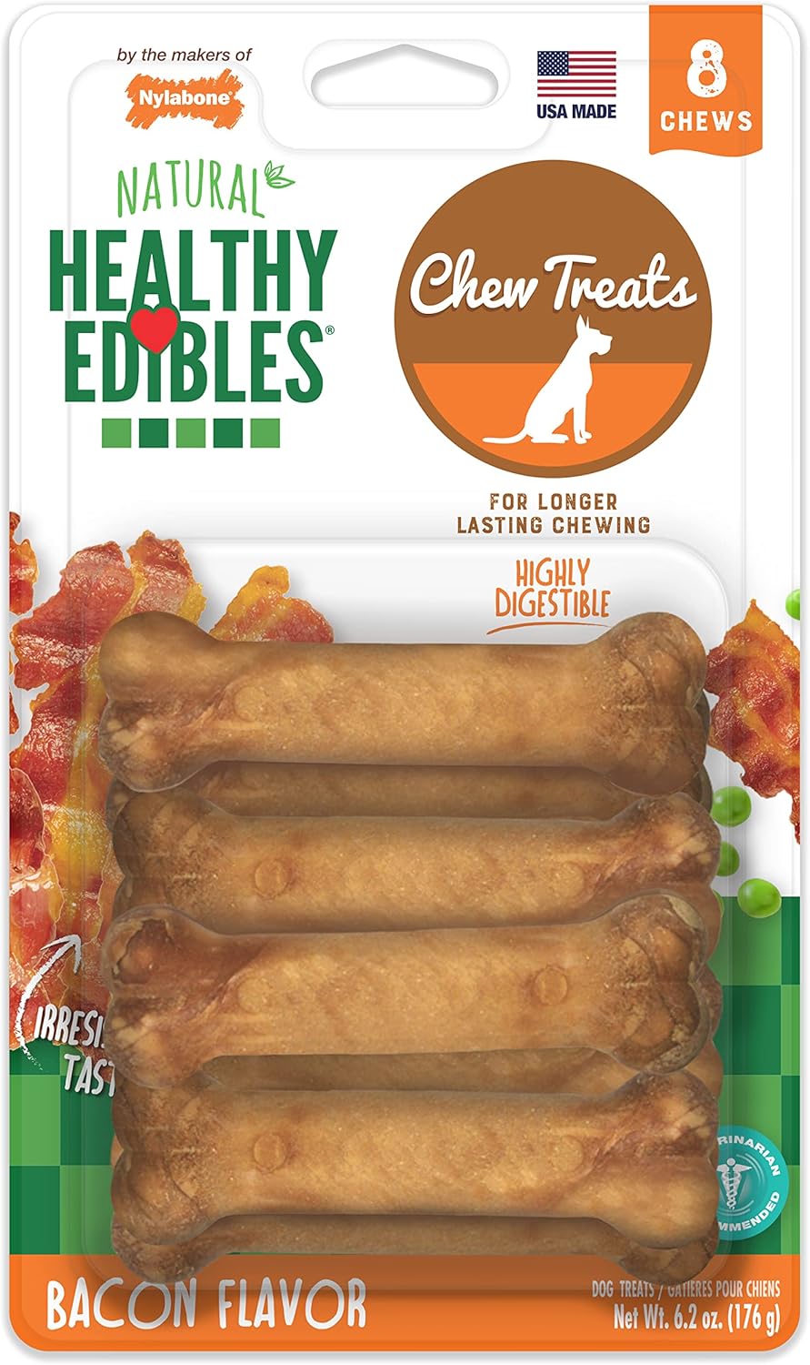 Nylabone Healthy Edibles Dog Chews - Bacon Flavor- 8 Chews