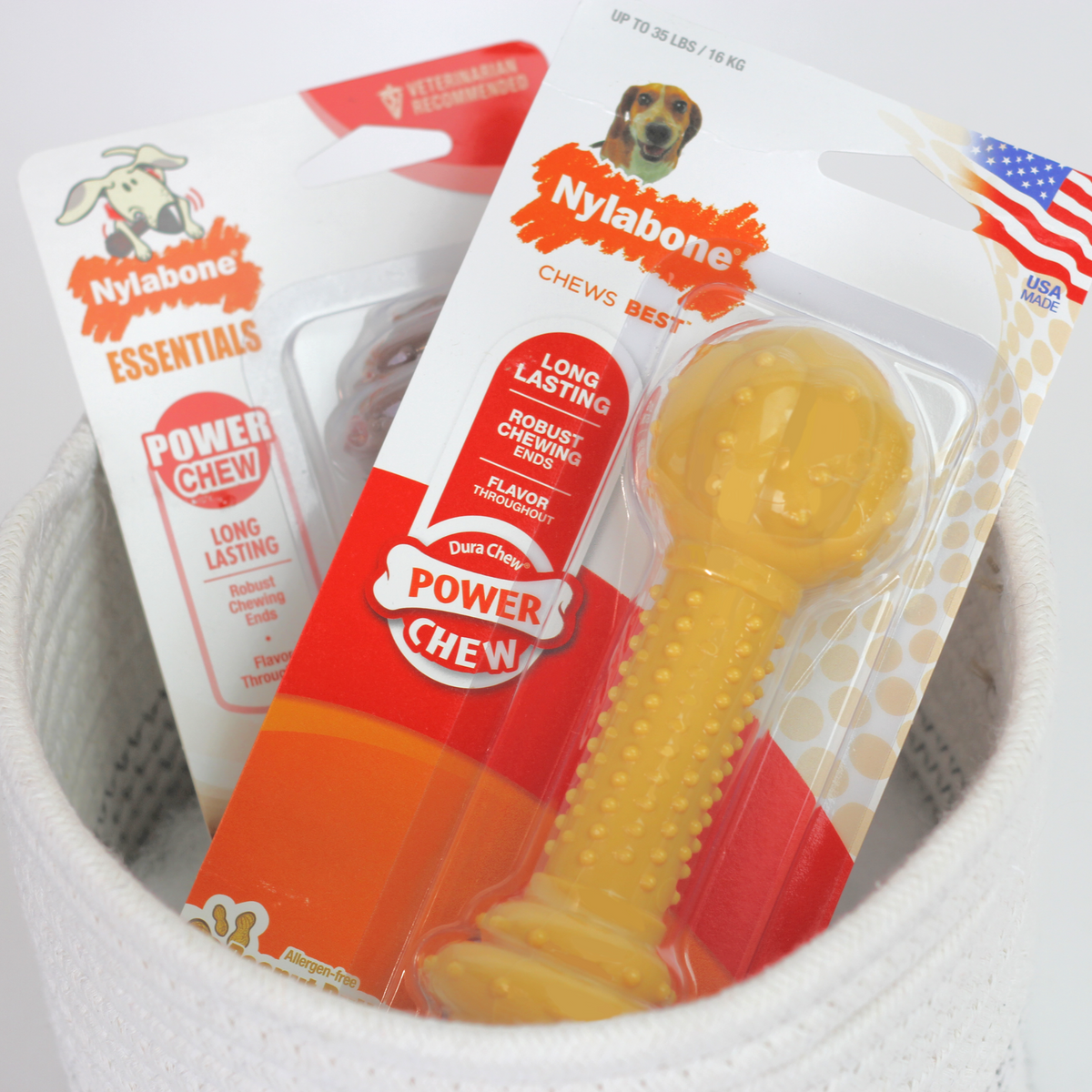 Nylabone Dura Chew Barbell Chew Dog Toy - Peanut Butter Flavor