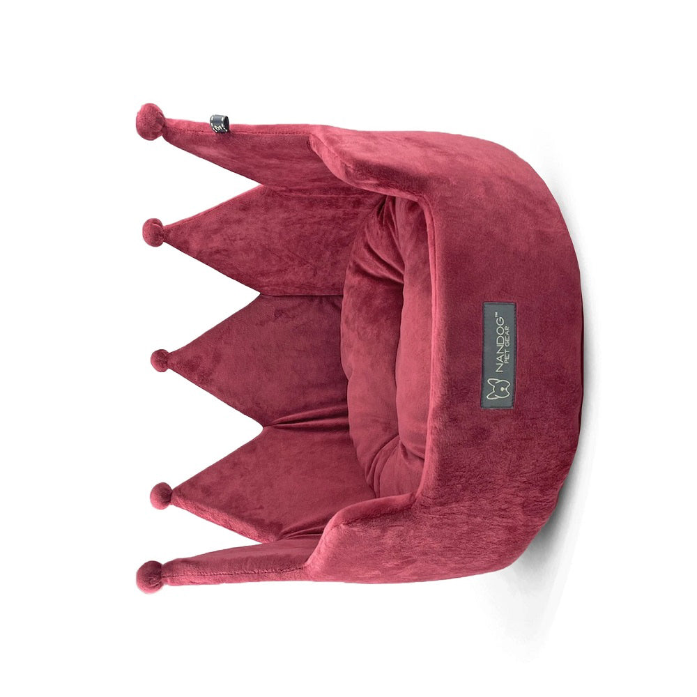 Nandog Pet Gear Crown Bed Micro Plush Dog Bed - Burgundy