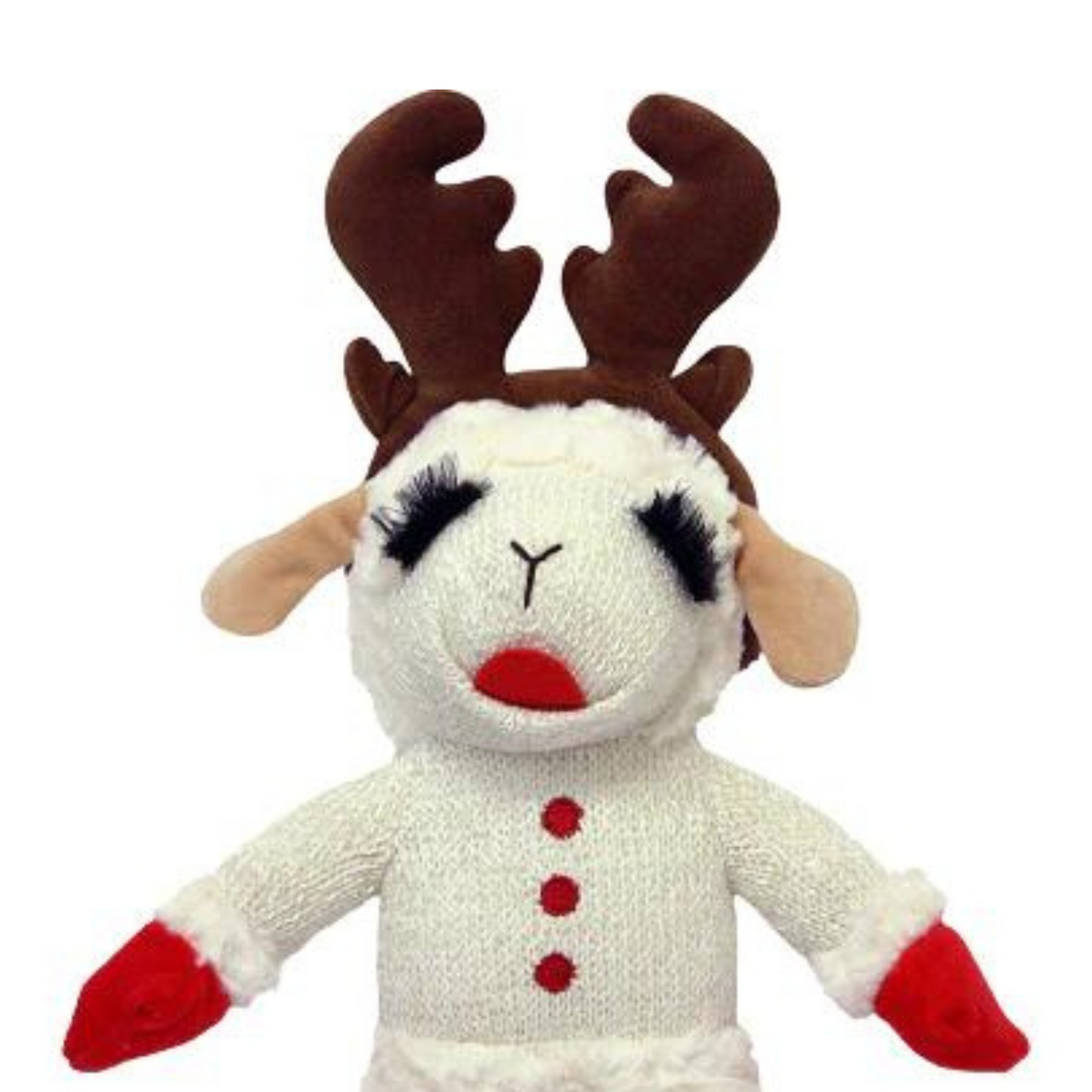 Multipet Holiday Lamb Chop with Reindeer Antlers Plush Dog Toy (13" Standing Lamb)