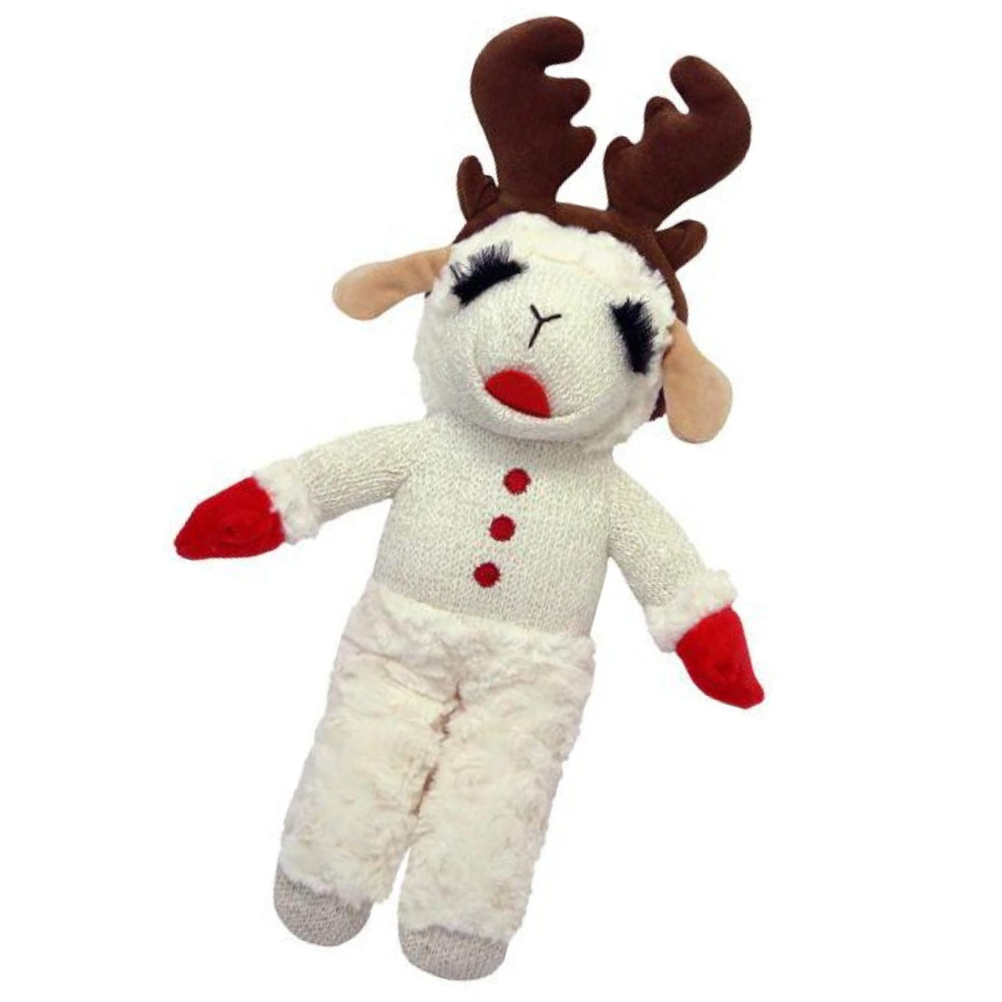 Multipet Holiday Lamb Chop with Reindeer Antlers Plush Dog Toy (13" Standing Lamb)