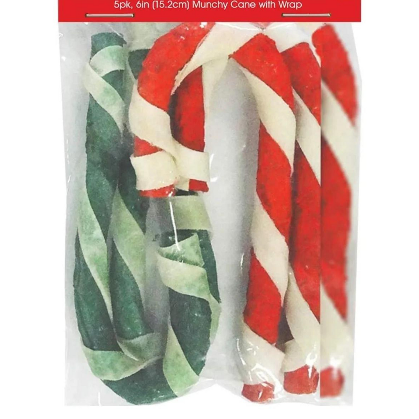 Pet Factory Munchy Christmas Candy Cane with Wrap Rawhide Dog Chew 5pk 6"