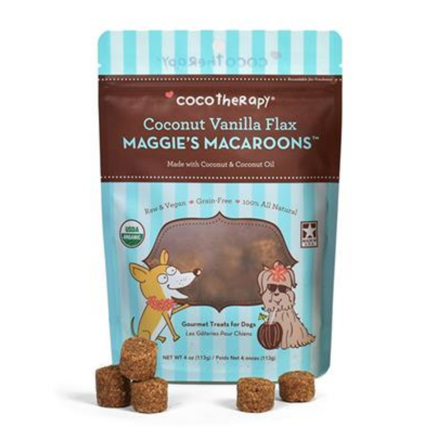 CocoTherapy Maggie's Macaroons Gourmet Treats for Dogs, Coconut Vanilla, 4oz