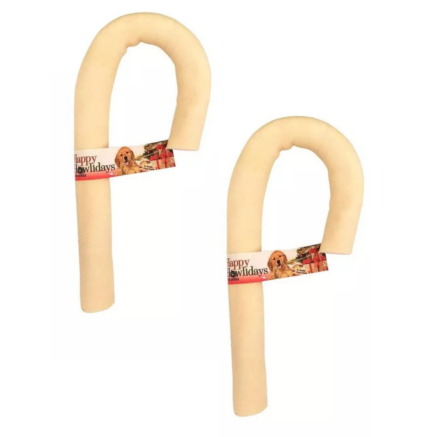 Pet Factory Happy Howlidays American Beefhide Candy Canes, 2 Pack 9-10"