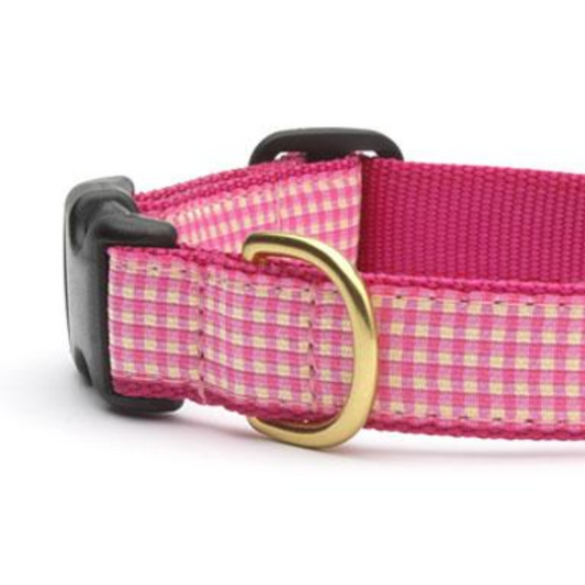 Pink Gingham Quick Release Dog Collar (Large (15-21 Inches) - 1 In Width)