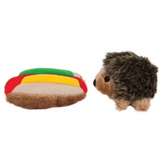 Petmate Booda Zoobilee Hedgehog and Hotdog Plush Dog Toy 2 pack