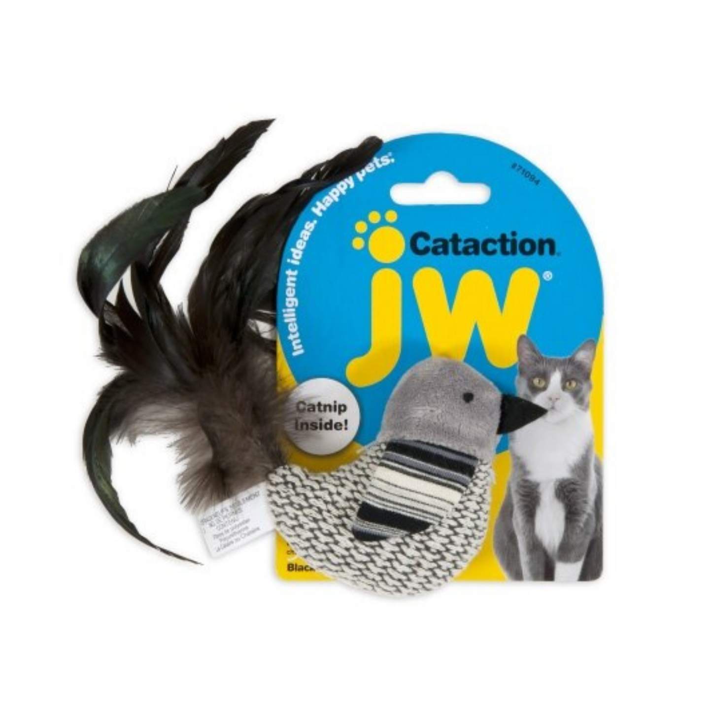 JW Pet Cataction Catnip Black And White Bird Cat Toy With Feather Tail