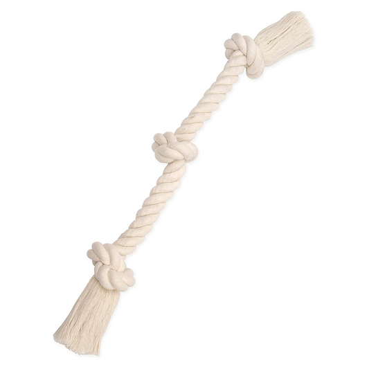 Flossy Chews 3 Knot Tug Toy Rope for Dogs - White- Medium- 20"