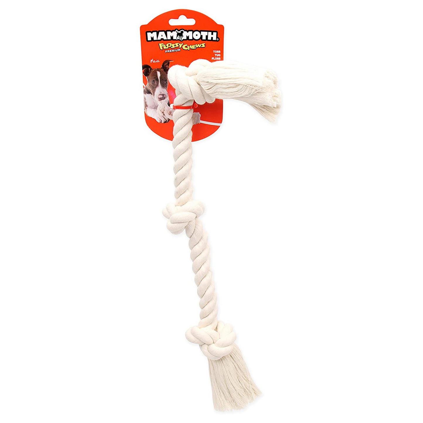 Flossy Chews 3 Knot Tug Toy Rope for Dogs - White- Medium- 20"