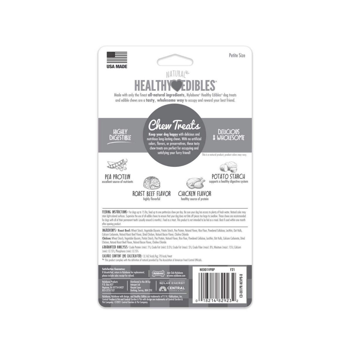 Nylabone Healthy Edibles Wholesome Roast Beef Flavor Dog Chews - Petite(8 Pack)