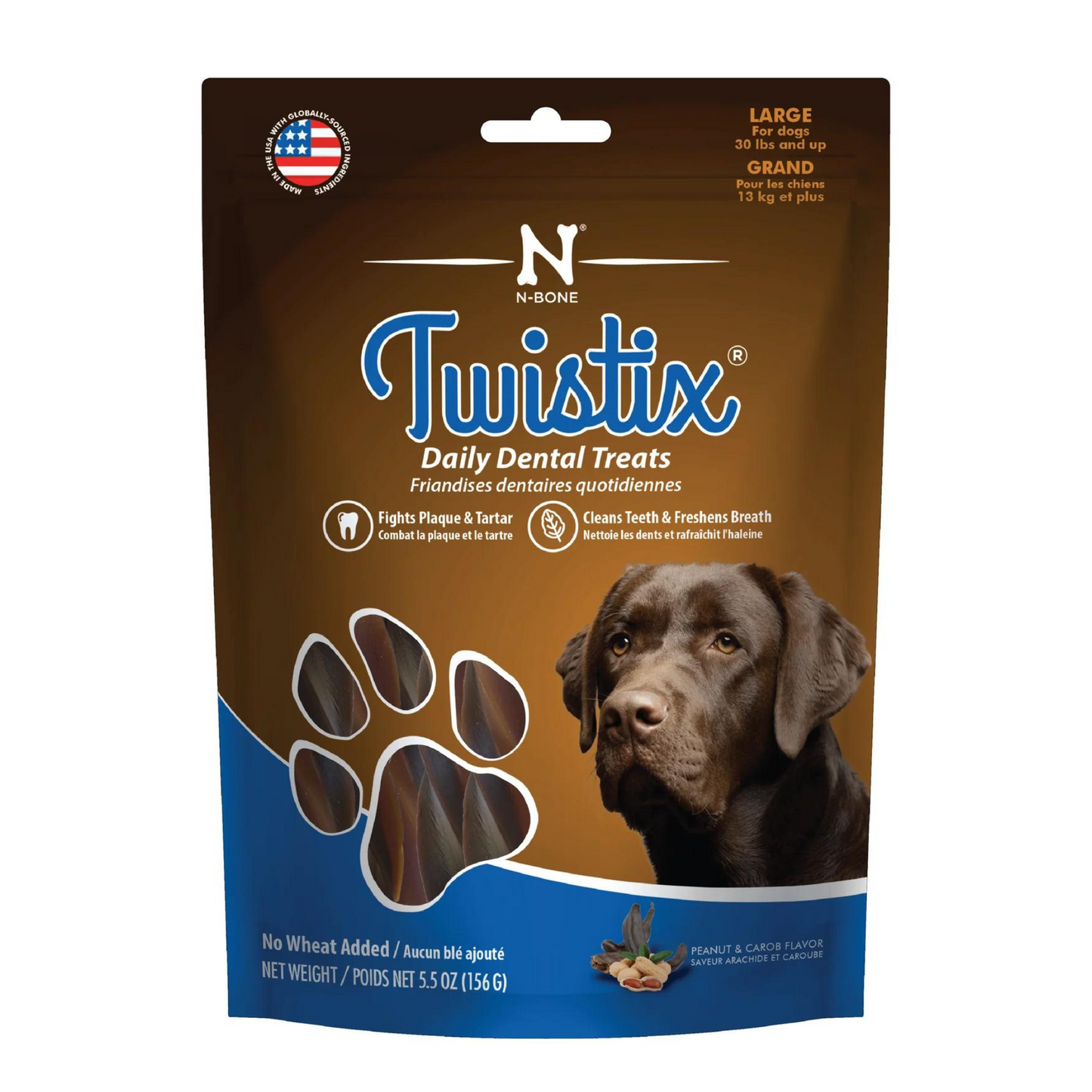 Twistix Wheat Free Dog Treats - Peanut Butter & Carob Flavor - DS