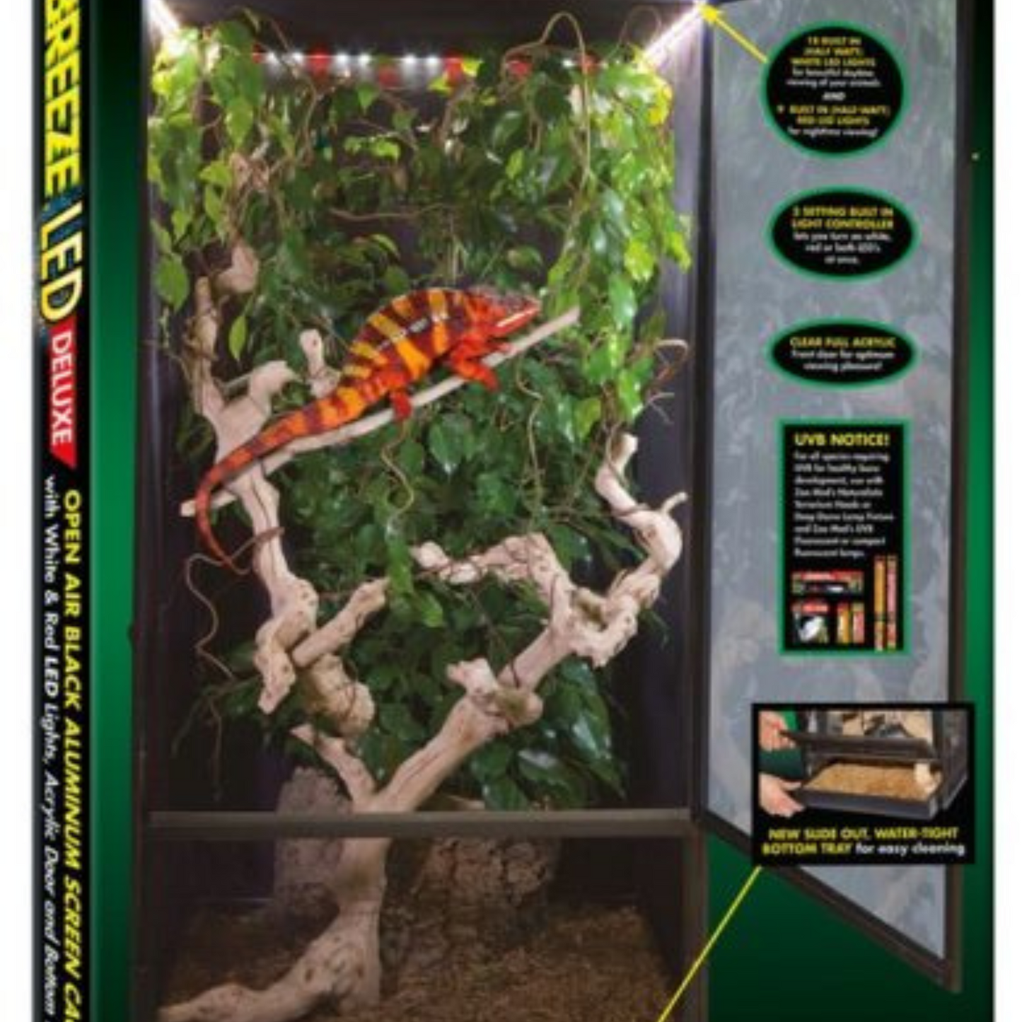 Zoo Med ReptiBreeze LED Deluxe Open Air Aluminum Screen - Extra Large Cage - DS