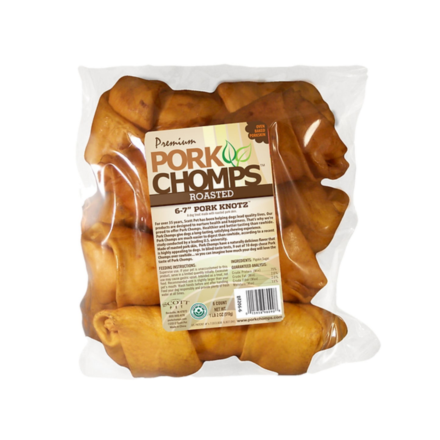 Pork Chomps Premium Roasted 6-7" Pork Knotz Bones - DS