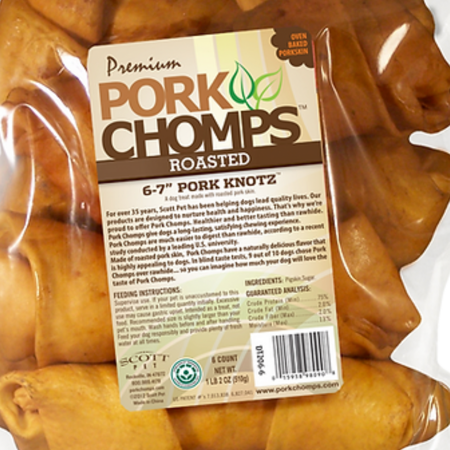 Pork Chomps Premium Roasted 6-7" Pork Knotz Bones - DS