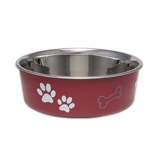 Loving Pets Stainless Steel & Merlot Dish with Rubber Base - Medium - DS