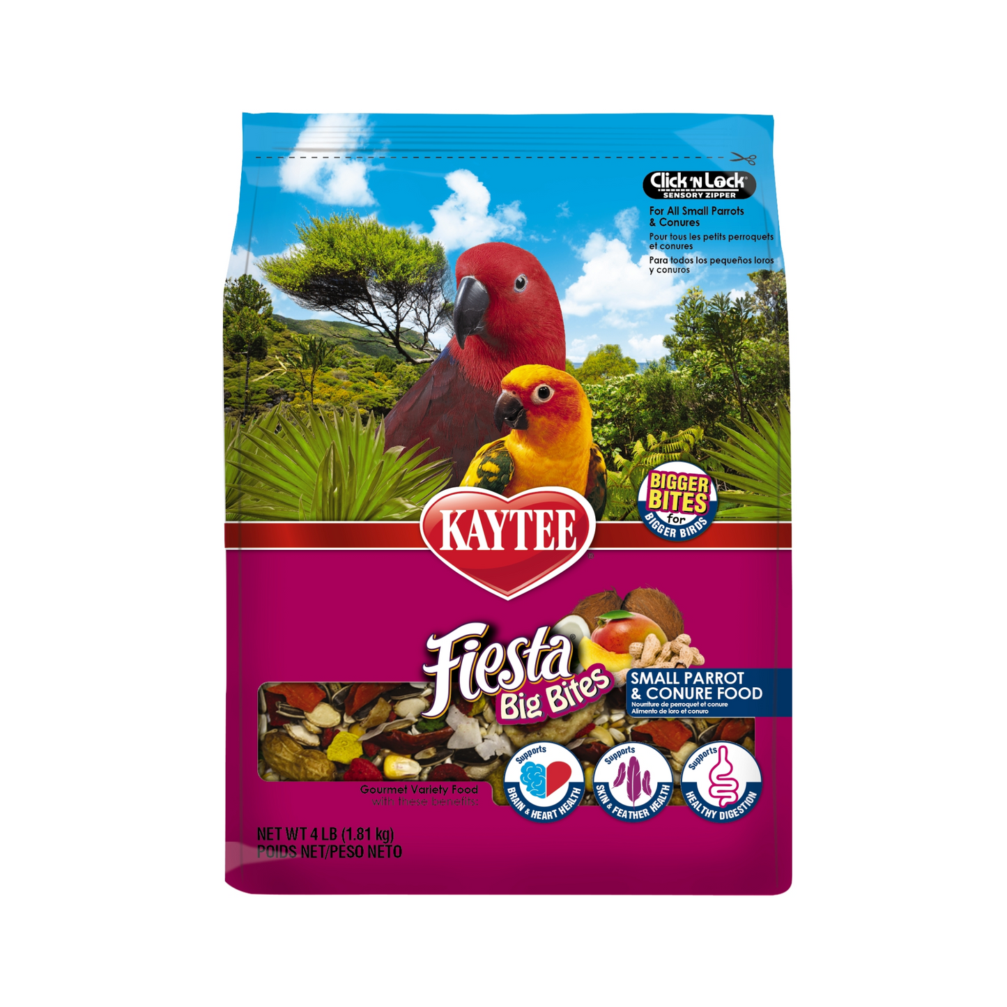 Kaytee Fiesta Small Parrot & Conure Gourmet Big Bites Diet- 4lbs
