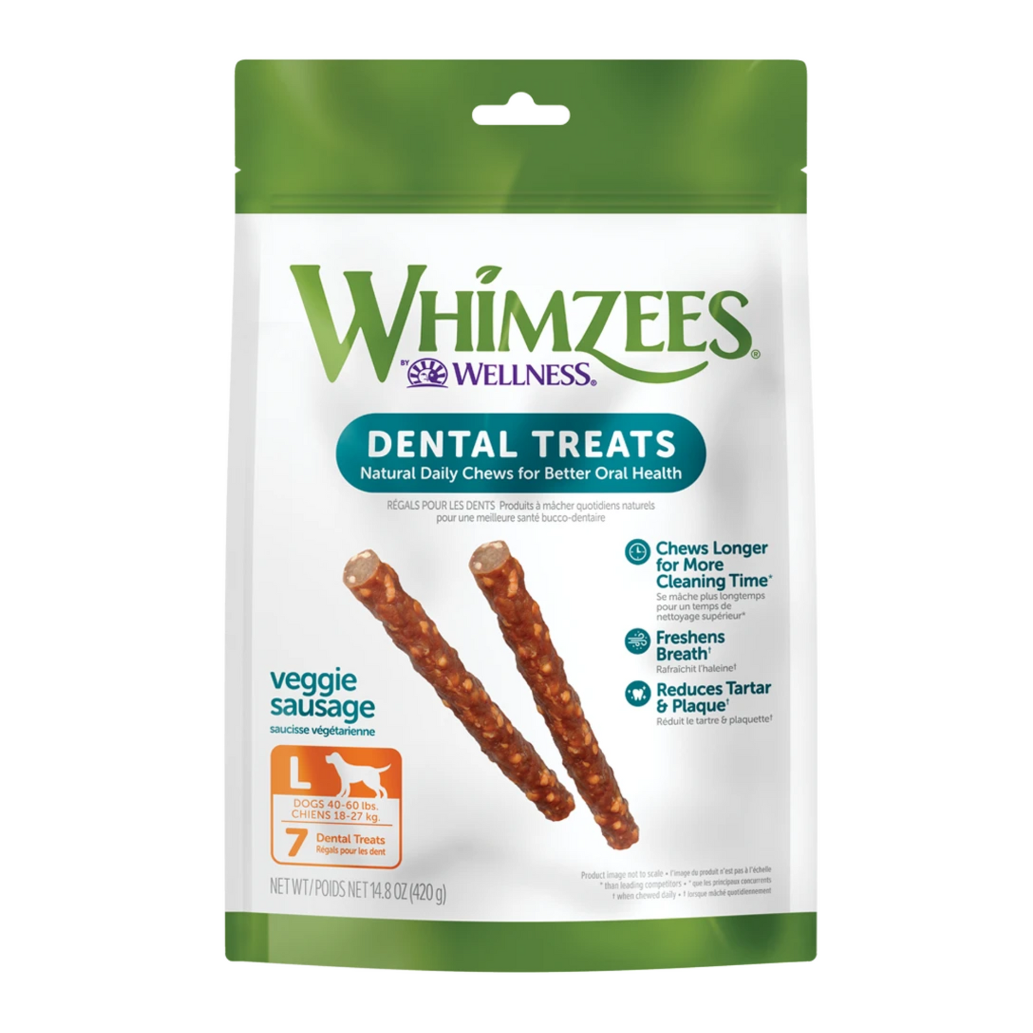 Whimzees Natural Dog Treats - Veggie Sausage Sticks-Large