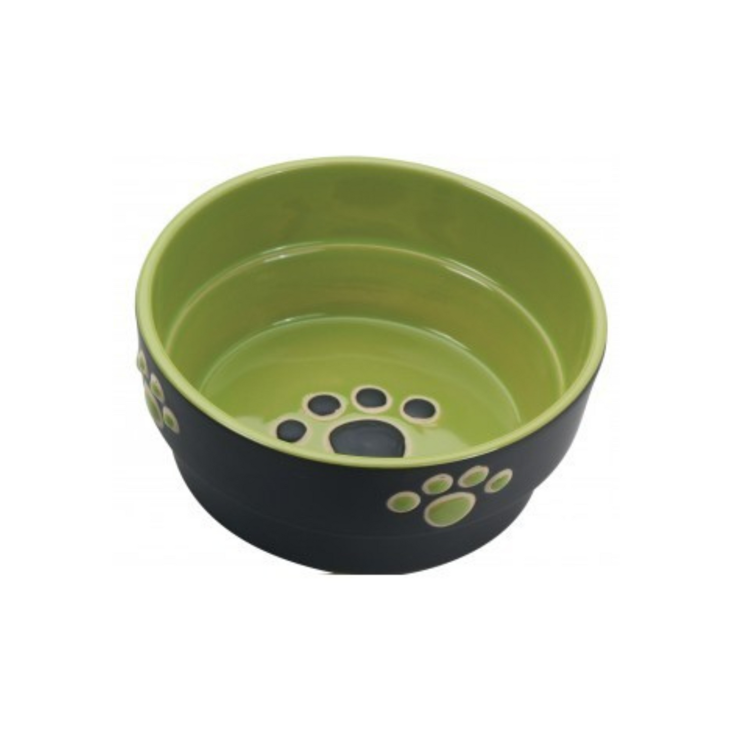 Spot Ceramic Black and Green Fresco Paw Print 5" Dog Dish - DS