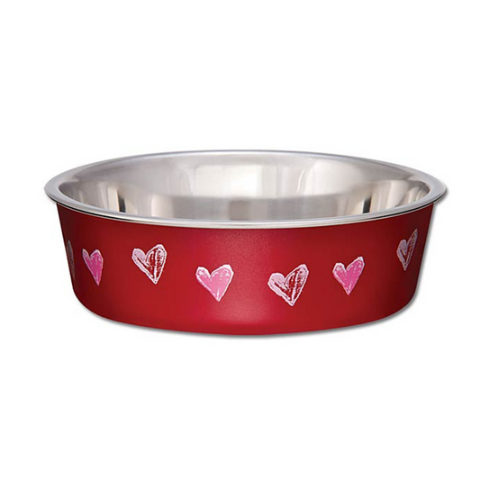 Loving Pets Stainless Steel & Red Hearts Bella Bowl with Rubber Base - DS