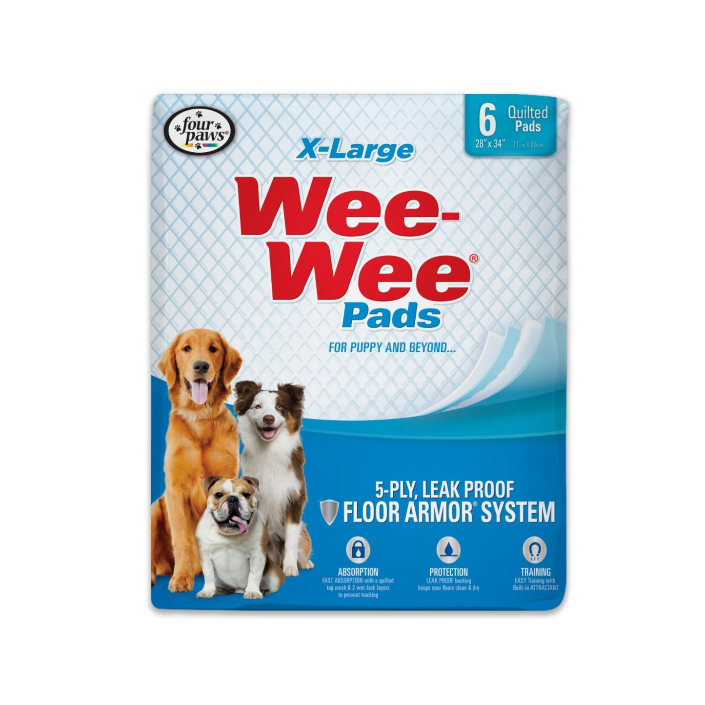 Four Paws X-Large Wee Wee Pads 28" x 34"(6 count)