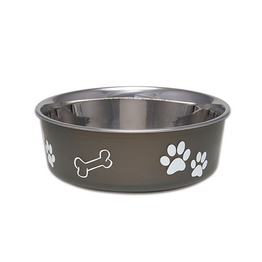 Loving Pets Stainless Steel & Espresso Dish with Rubber Base- Medium