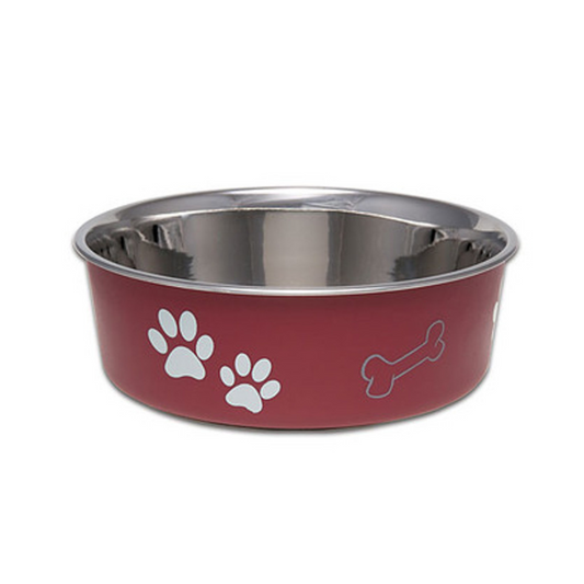 Loving Pets Stainless Steel & Merlot Dish with Rubber Base - Large - DS