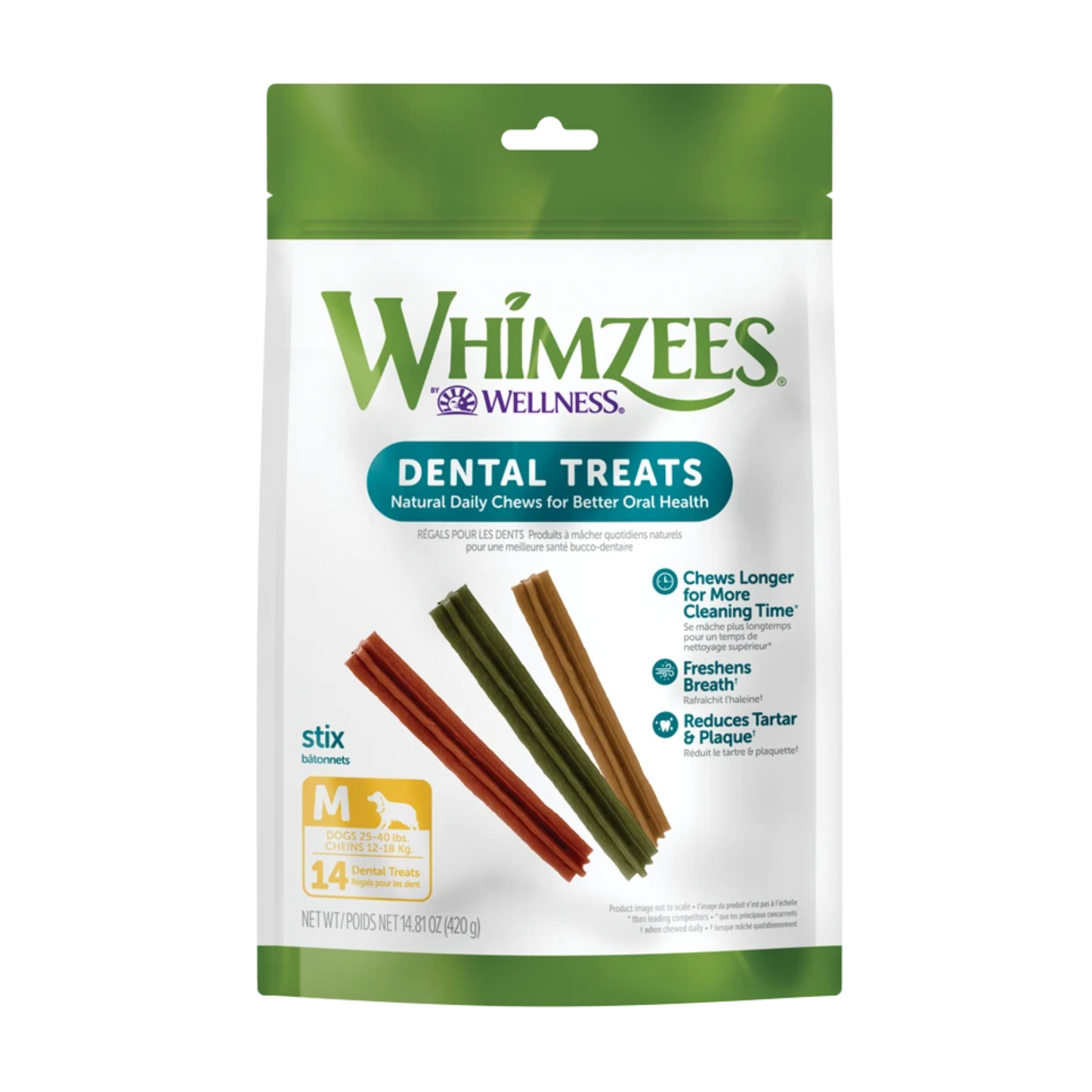 Whimzees Natural Dental Care Stix Dog Treats - Large