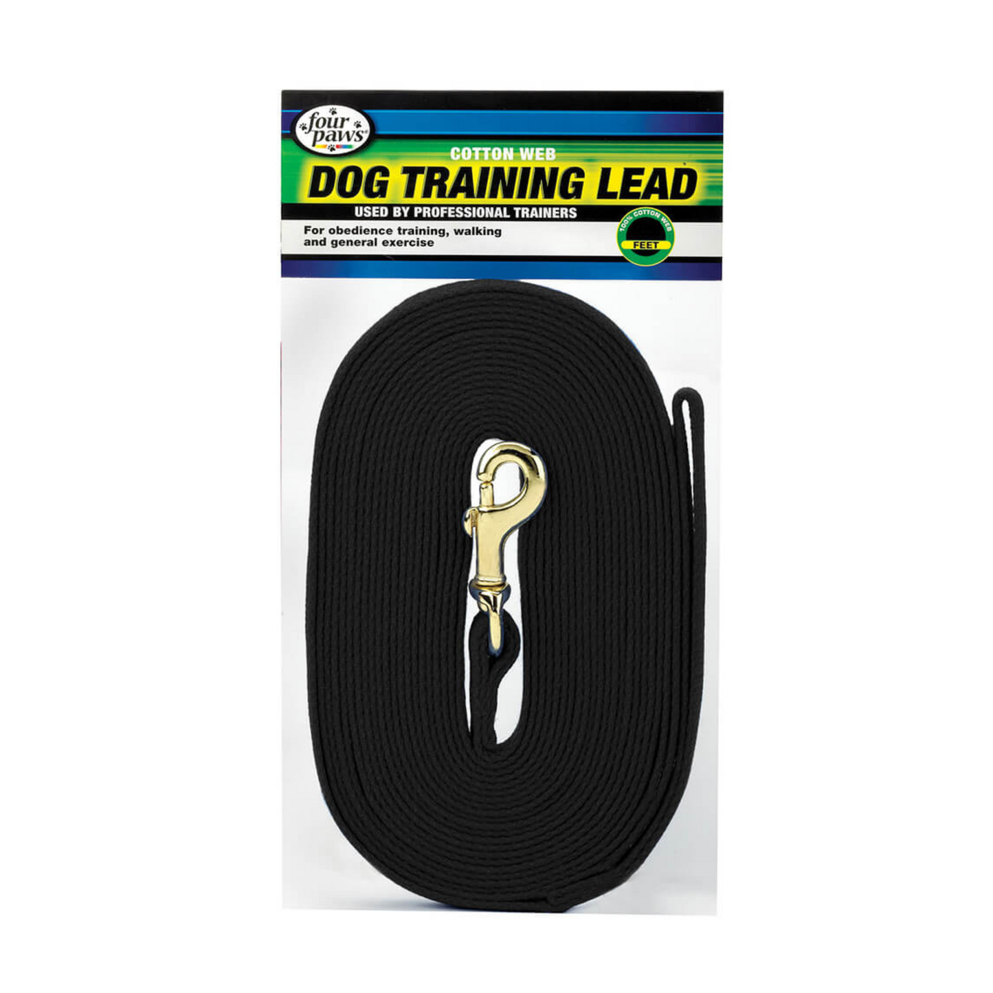 Four Paws Cotton Web Dog Training Lead 10' Long x 5/8"W Black