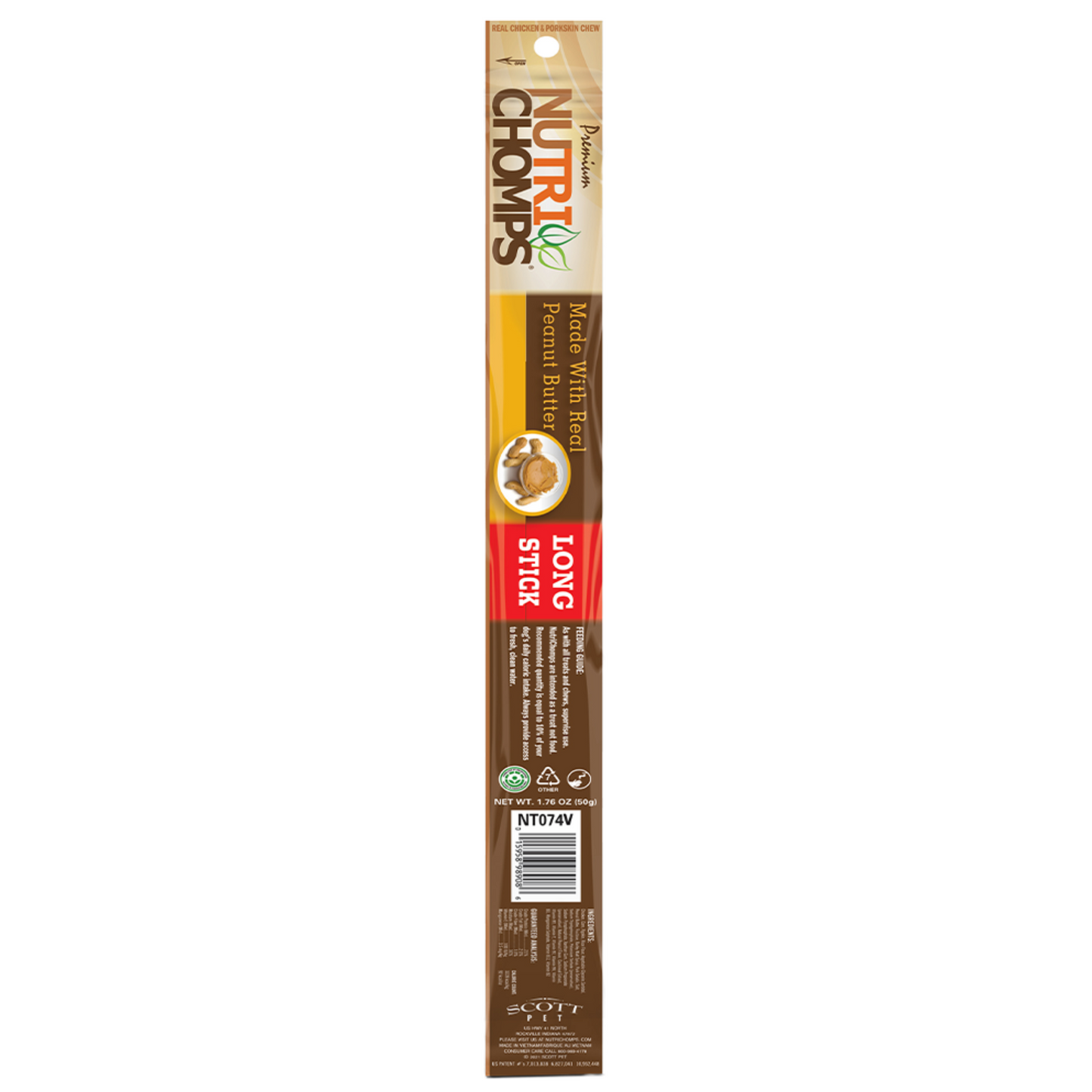Nutri Chomps Real Peanut Butter Wrapped Long Stick Dog Treat (15 inch) - DS