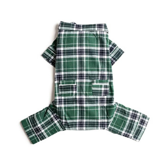 Fab Dog Flannel Dog Pajamas, 18" Length, Green Plaid