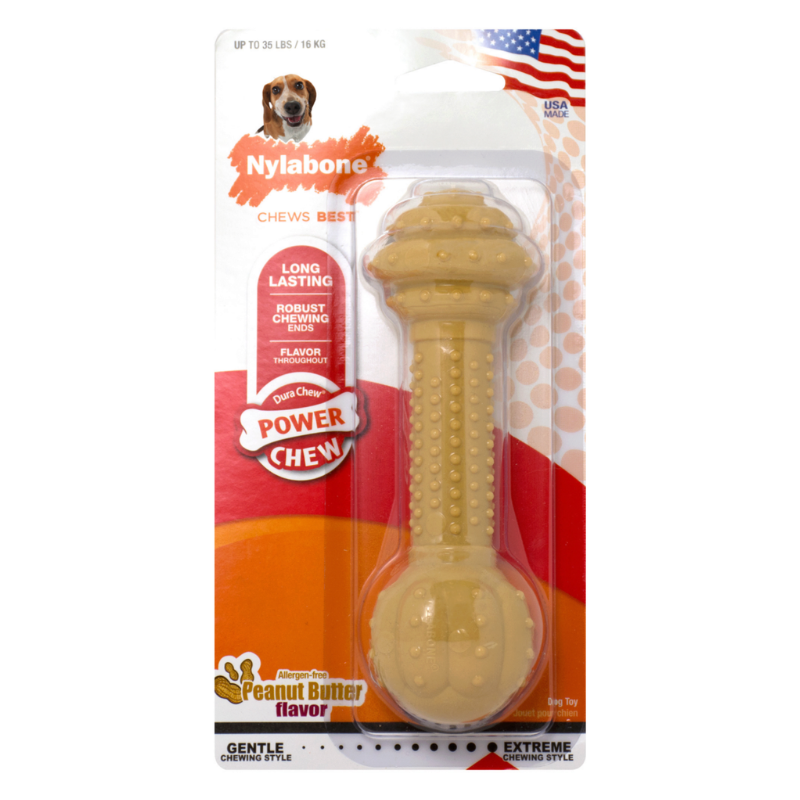 Nylabone Dura Chew Barbell Chew Dog Toy - Peanut Butter Flavor