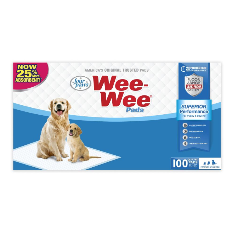 Four Paws Wee Wee Pads Original-100 Pack - Box (22" Long x 23" Wide)