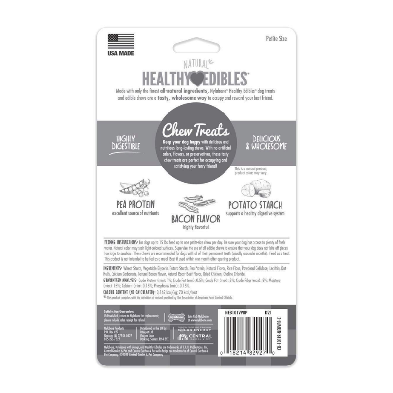 Nylabone Healthy Edibles Dog Chews - Bacon Flavor- 8 Chews