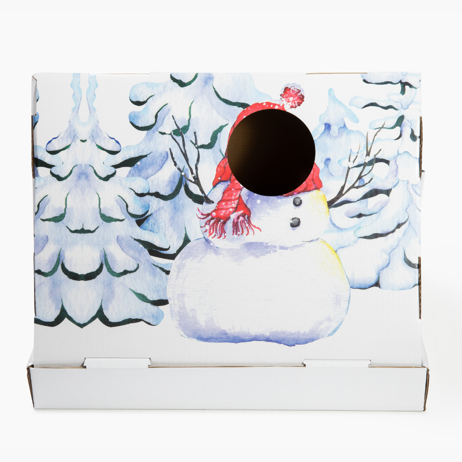 Christmas Snowman Cardboard Cat Scratcher House