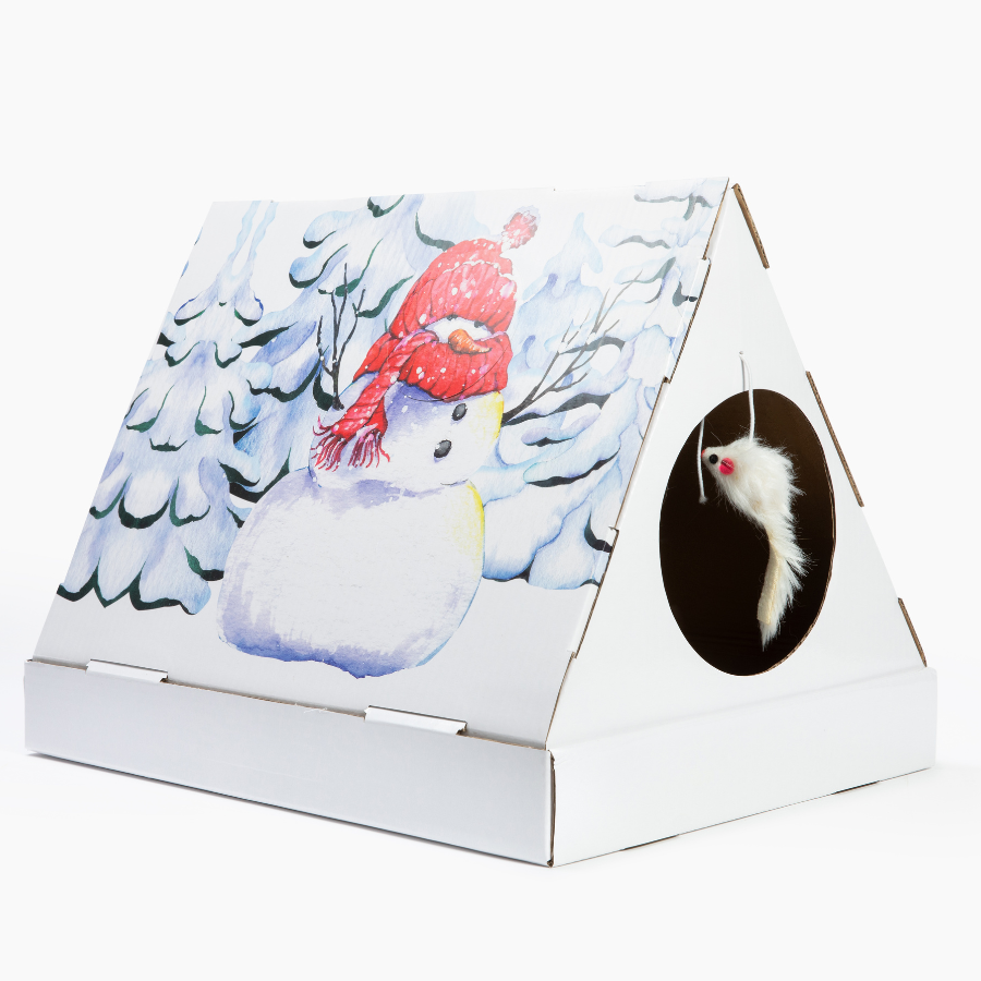 Christmas Snowman Cardboard Cat Scratcher House