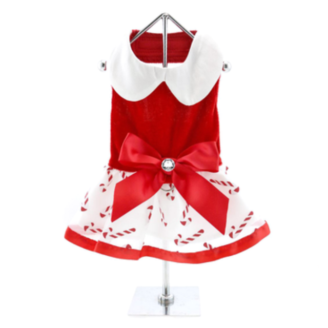 DOGGIE DESIGN Holiday Dog Harness Dress - Candy Canes (X-Small)