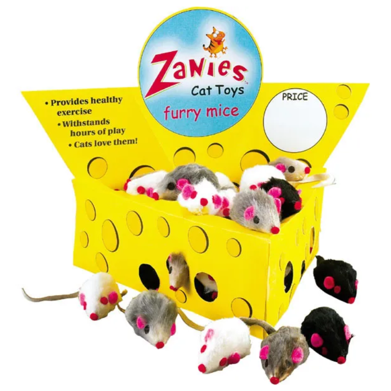 10 Realistic White Mice Cat Toys with Real Rabbit Fur by Zanies - 3"