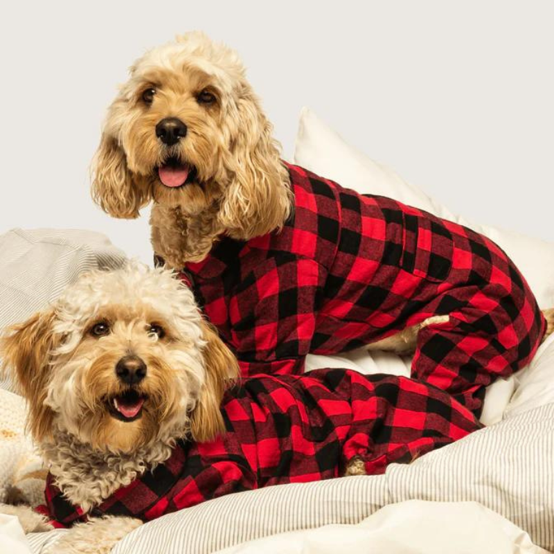 Fab Dog Flannel Dog Pajamas, 14" Length, Buffalo Check