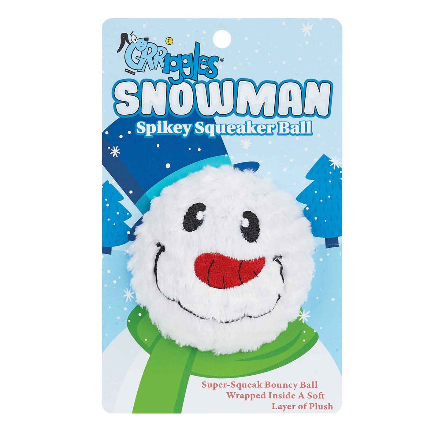 Grriggles Snowman Spikey Squeaker Ball Dog Toy - 4"